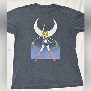 Vintage Sailor Moon Anime Graphic Tee Gray Men's Large P2P 25-31